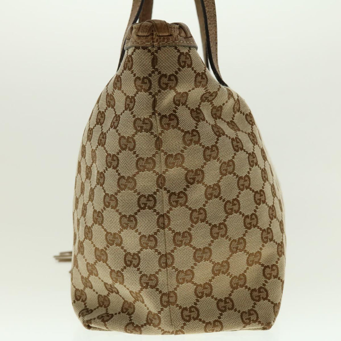 GUCCI VS Canvas Fringe Bamboo Tote Bag Beige Brown 218780 Auth tb616