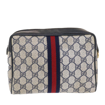 GUCCI VS Canvas Sherry Line Clutch Bag Gray Red Navy