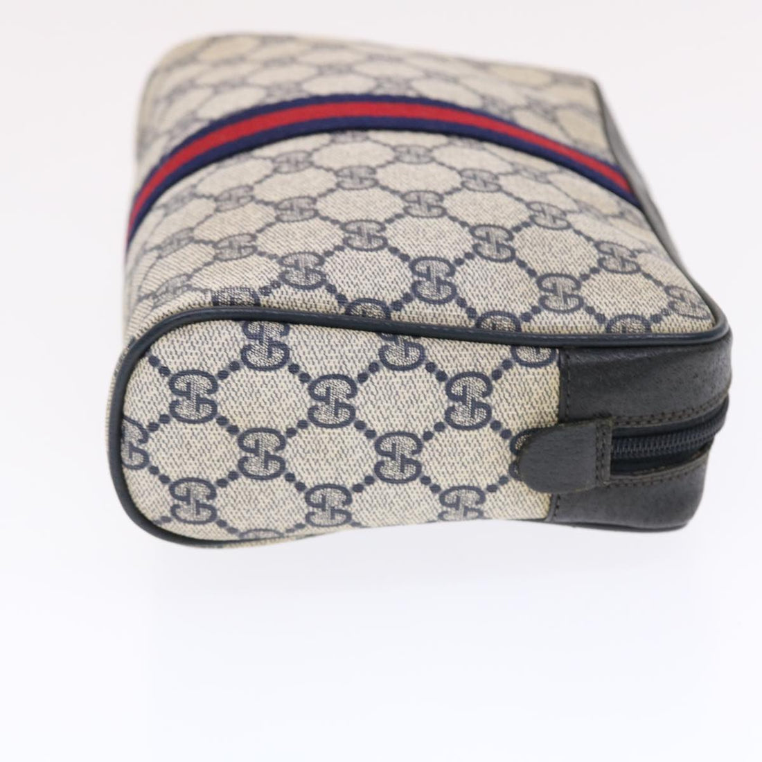 GUCCI VS Canvas Sherry Line Clutch Bag Gray Red Navy