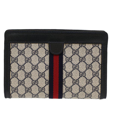 GUCCI VS Canvas Sherry Line Clutch Bag PVC Leather Gray Red Navy