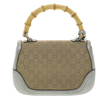 GUCCI VS Canvas Bamboo Hand Bag Beige Silver 254884 Auth yk6106