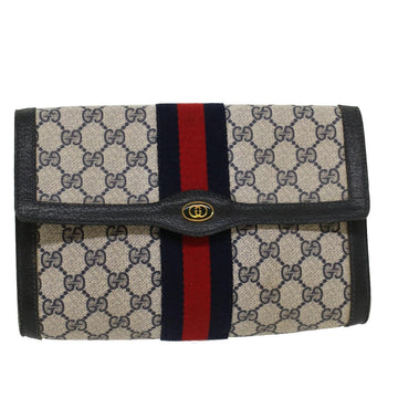 GUCCI VS Canvas Sherry Line Clutch Bag PVC Leather Gray Red Navy
