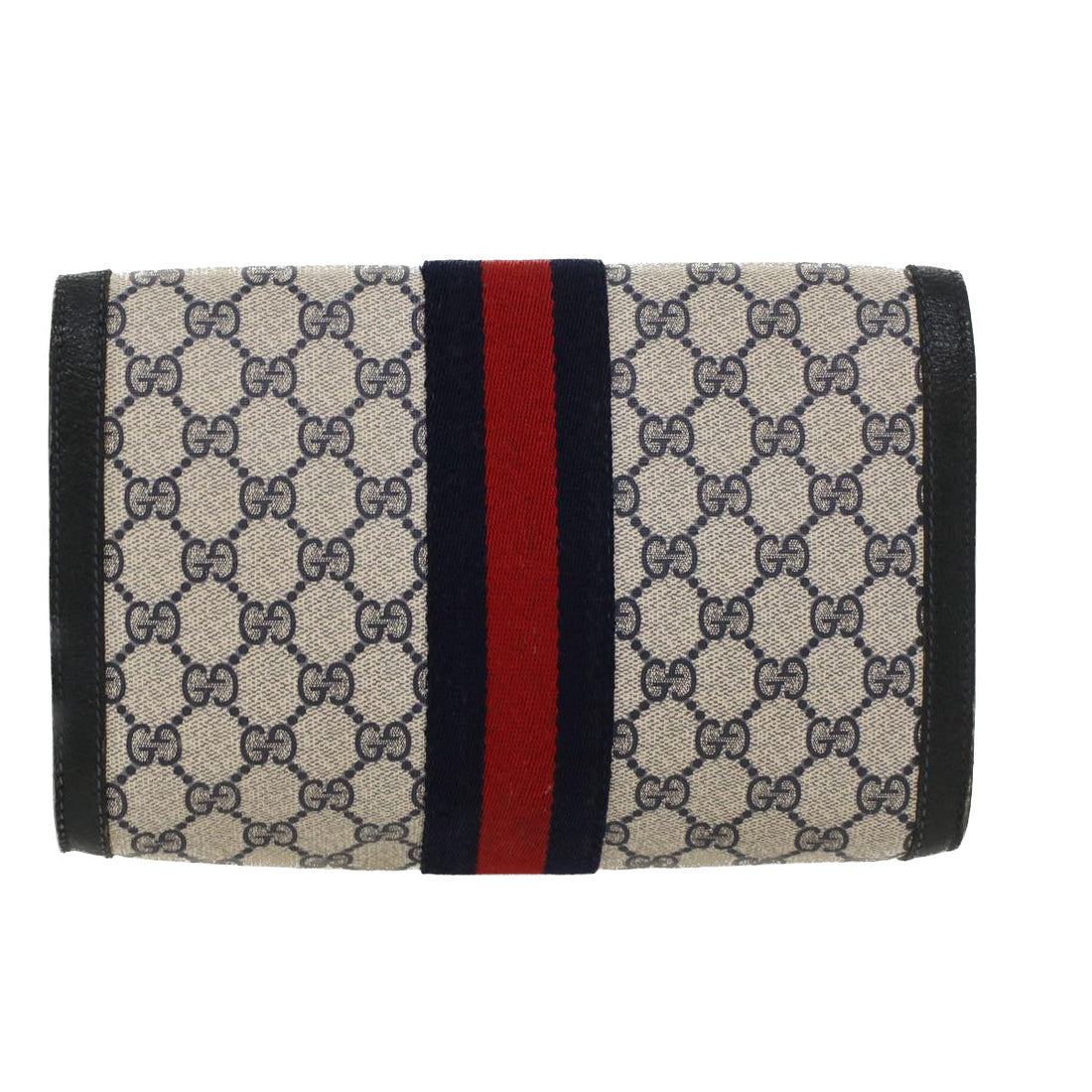 GUCCI VS Canvas Sherry Line Clutch Bag PVC Leather Gray Red Navy