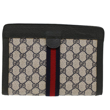 GUCCI VS Canvas Sherry Line Clutch Bag Gray Red Navy