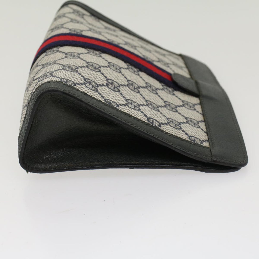 GUCCI VS Canvas Sherry Line Clutch Bag Gray Red Navy