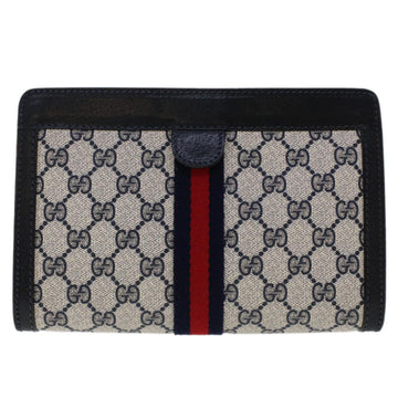 GUCCI VS Canvas Sherry Line Clutch Bag PVC Leather Navy Red
