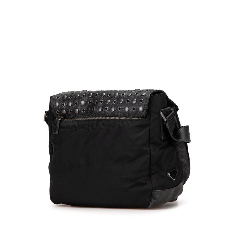 Prada Nylon Leather Studs Shoulder Bag